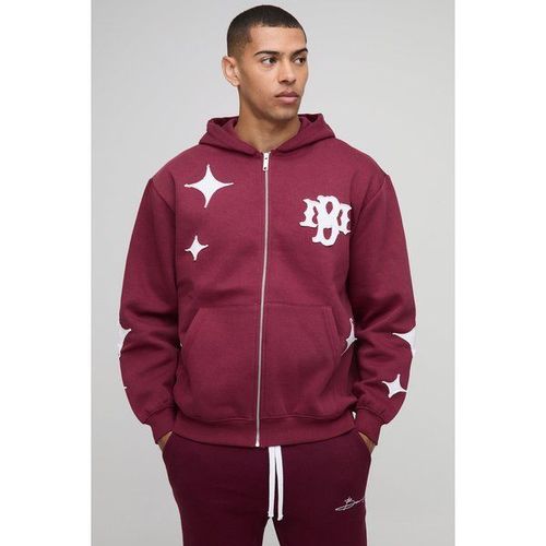 Sweat À Capuche Oversize Zippé À Écusson Étoile Homme - Bordeaux - Xs, Bordeaux