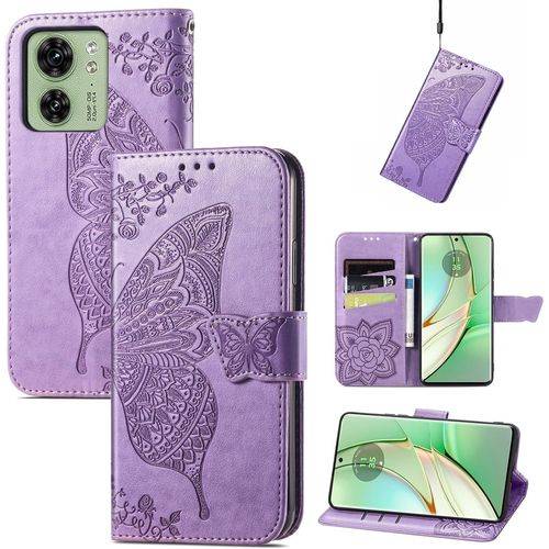 Coque Pour Motorola Edge 40, Antichoc Housse Étui En Cuir Pu Flip Case Portefeuille À Rabat Avec Motif Papillon Porte Carte Fermeture Magnétique Pour Moto Edge 40, Pourpre