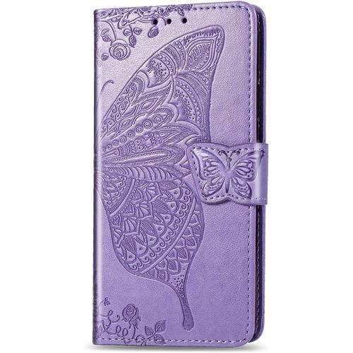 Coque Pour Nokia 1.3, Antichoc Housse Étui En Cuir Pu Flip Case Portefeuille À Rabat Avec Motif Papillon Porte Carte Fermeture Magnétique Pour Nokia 1.3, Pourpre