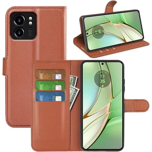 Coque Pour Motorola Edge 40, Antichoc Housse Étui En Cuir Pu Flip Case Portefeuille À Rabat Porte Carte Fermeture Magnétique Pour Moto Edge 40, Brun