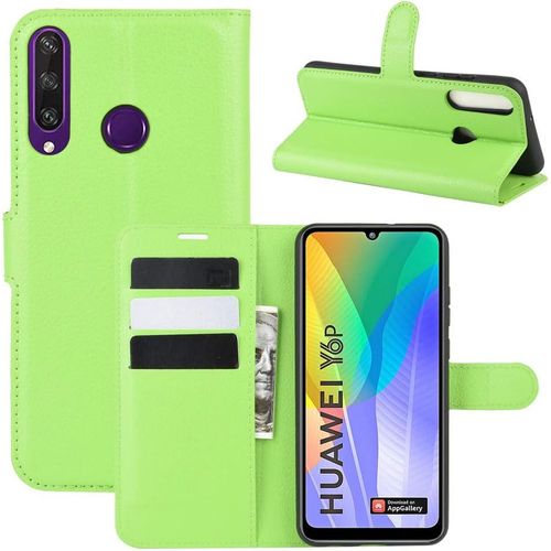 Coque Pour Huawei Y6p, Antichoc Housse Étui En Cuir Pu Flip Case Portefeuille À Rabat Porte Carte Fermeture Magnétique Pour Huawei Y6p, Vert