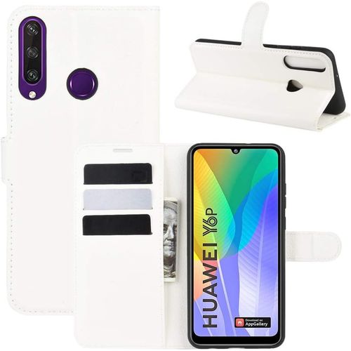 Coque Pour Huawei Y6p, Antichoc Housse Étui En Cuir Pu Flip Case Portefeuille À Rabat Porte Carte Fermeture Magnétique Pour Huawei Y6p, Blanc