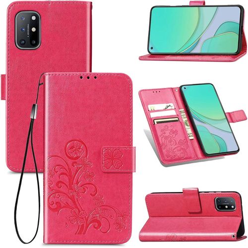 Coque Pour Oneplus 8t, Antichoc Housse Étui En Cuir Pu Flip Case Portefeuille À Rabat Avec Motif En Relief Porte Carte Fermeture Magnétique Pour Oneplus 8t, Rouge