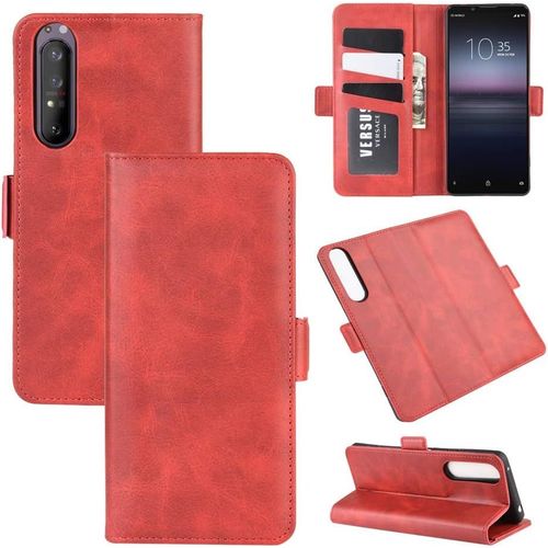 Coque Pour Sony Xperia 1 Ii, Antichoc Housse Étui En Cuir Pu Flip Case Portefeuille À Rabat Avec Porte Carte Fermeture Magnétique Fonction Support Pour Sony Xperia 1 Ii, Rouge