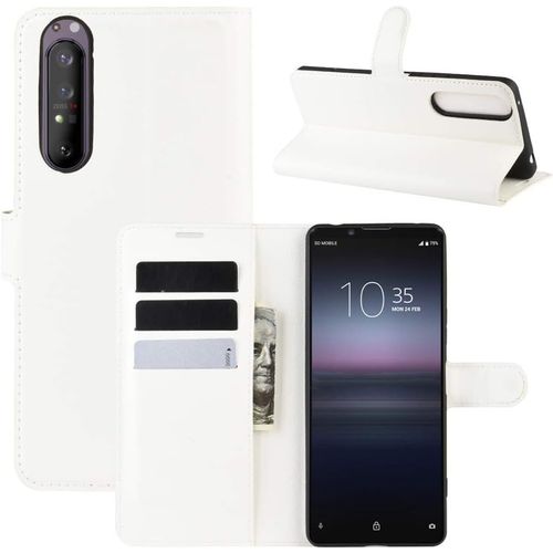 Coque Pour Sony Xperia 1 Ii, Antichoc Housse Étui En Cuir Pu Flip Case Portefeuille À Rabat Porte Carte Fermeture Magnétique Pour Sony Xperia 1 Ii, Blanc