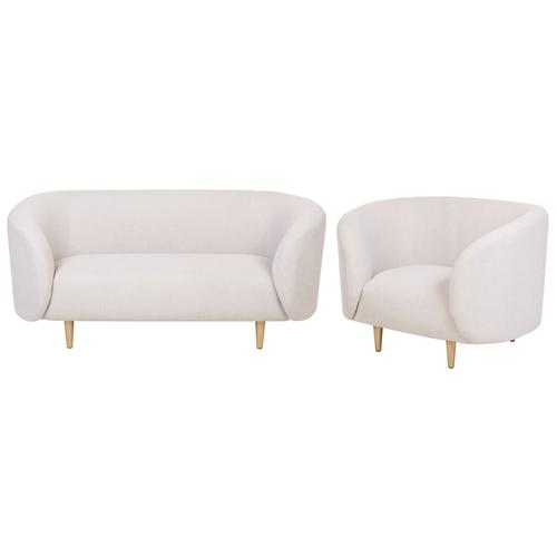 Ensemble Canapé Et Fauteuil 3 Places En Tissu Beige Et Doré Loen