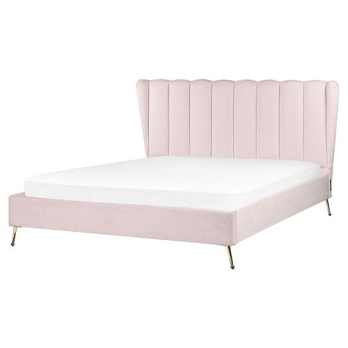 Lit Double En Velours Avec Port Usb 160 X 200 Cm Rose Miribel