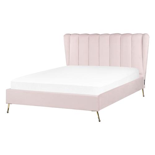 Lit Double En Velours Avec Port Usb 140 X 200 Cm Rose Miribel