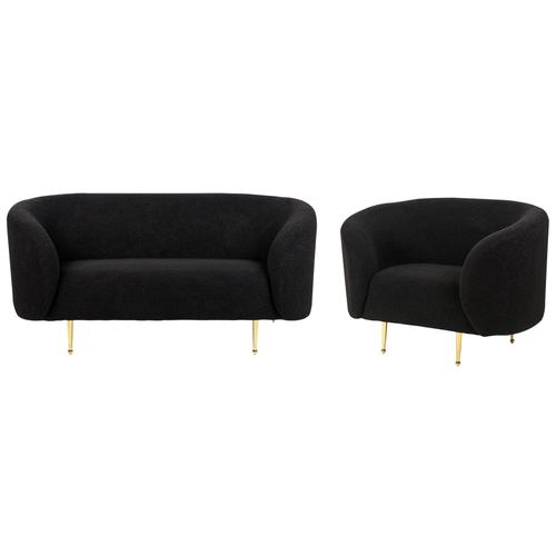 Ensemble Canapé Et Fauteuil 3 Places En Tissu Bouclé Noir Et Doré Loen