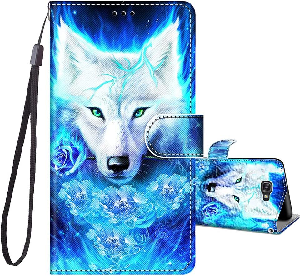 Pour Coque Samsung Galaxy A5 2016, Housse En Cuir Pu Etui À Rabat Clapet Portefeuille De Protection Avec Motif, Porte Carte Et Magnétique Coque Silicone Antichoc, Loup Blanc