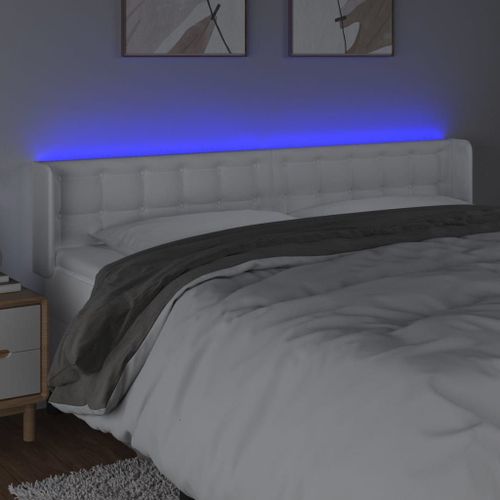 Tête De Lit Accessoire Couchage Chambre À Coucher Meuble À Led 183 X 16 X 78/88 Cm Synthétique Blanc Tdl0201935
