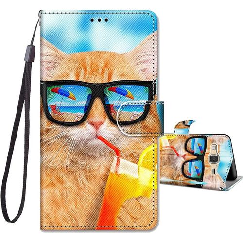 Coque Pour Samsung Galaxy J3 2016, Etui Portefeuille Antichoc Housse Protection Avec Motif, Fonction Support Porte Carte Pu Cuir À Rabat Coque Pour Samsung J3 2016 5,0 Pouces - Chat A