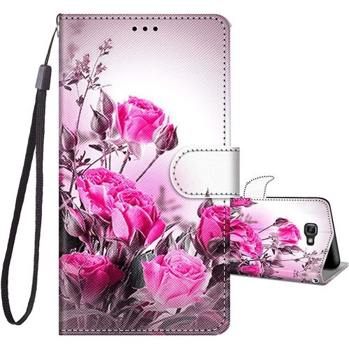 Compatible Avec Coque Samsung Galaxy A5 2016, Housse En Cuir Pu Etui À Rabat Clapet Portefeuille De Protection Avec Motif, Porte Carte Et Magnétique Coque Silicone Antichoc, Fleur Rose
