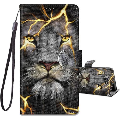 Compatible Avec Coque Samsung Galaxy A5 2016, Housse En Cuir Pu Etui À Rabat Clapet Portefeuille De Protection Avec Motif, Porte Carte Et Magnétique Coque Silicone Antichoc, Lion