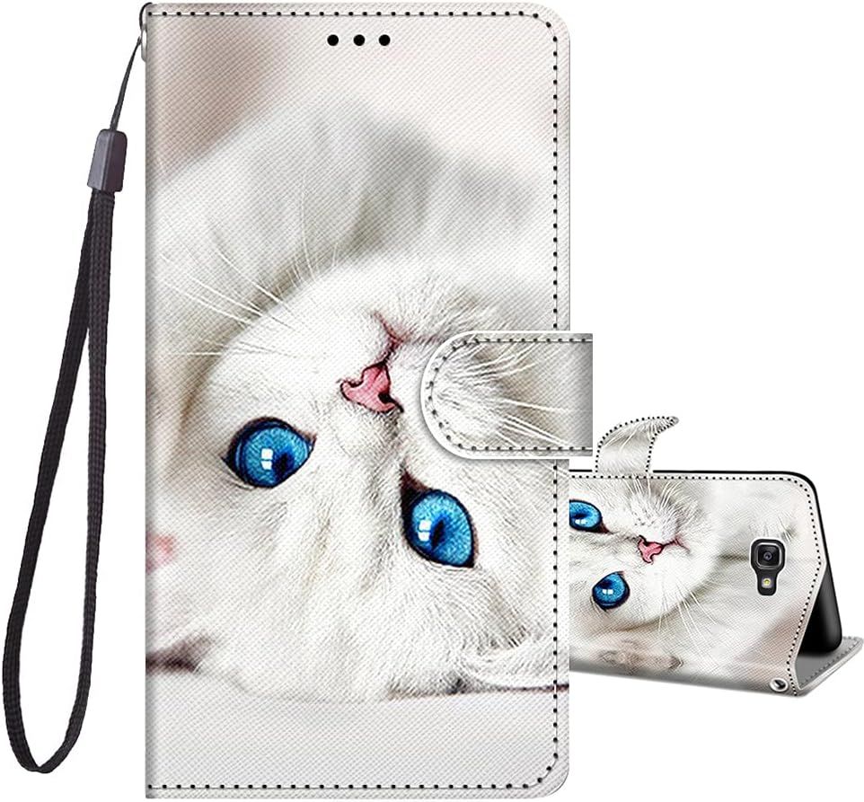 Compatible Avec Coque Samsung Galaxy A5 2016, Housse En Cuir Pu Etui À Rabat Clapet Portefeuille De Protection Avec Motif, Porte Carte Et Magnétique Coque Silicone Antichoc, Chat Blanc