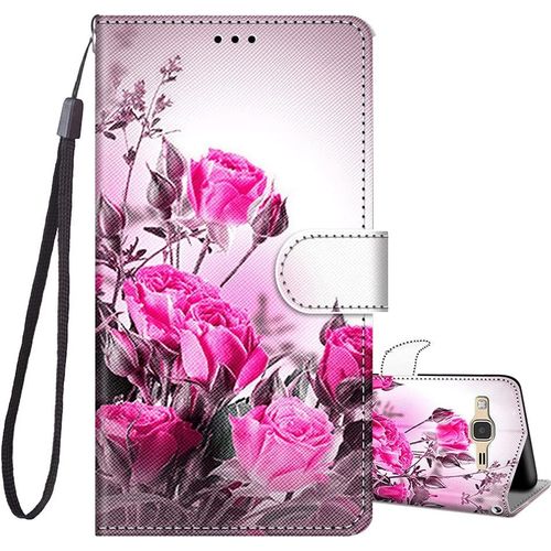 Coque Pour Samsung Galaxy J3 2016, Etui Portefeuille Antichoc Housse Protection Avec Motif, Fonction Support Porte Carte Pu Cuir À Rabat Coque Pour Samsung J3 2016 5,0 Pouces - Fleur A