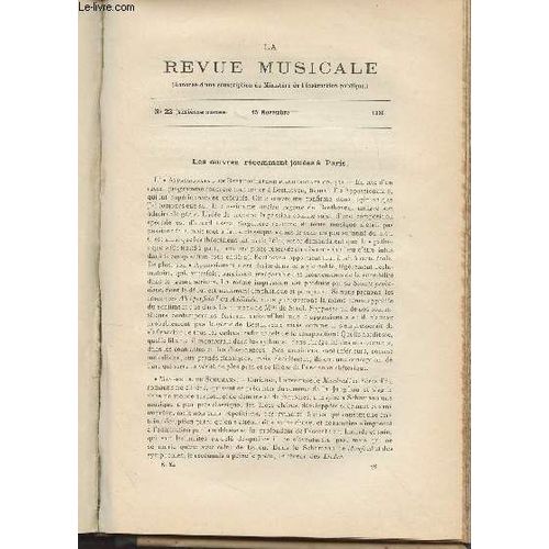 Revue D Histoire Et De Critique Musicales - 6e Année - N°22, 15 Nov. 1906 - Les Oeuvres Récemment Jouées À Paris - Un Mot Sur Les Modes Diatoniques ; Un Choeur De Glinka - Notre Supplément : Un Ancien(...)