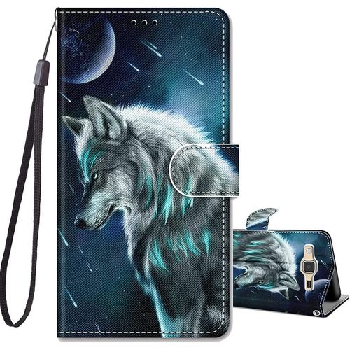 Coque Pour Samsung Galaxy J3 2016, Etui Portefeuille Antichoc Housse Protection Avec Motif, Fonction Support Porte Carte Pu Cuir À Rabat Coque Pour Samsung J3 2016 5,0 Pouces - Loup B