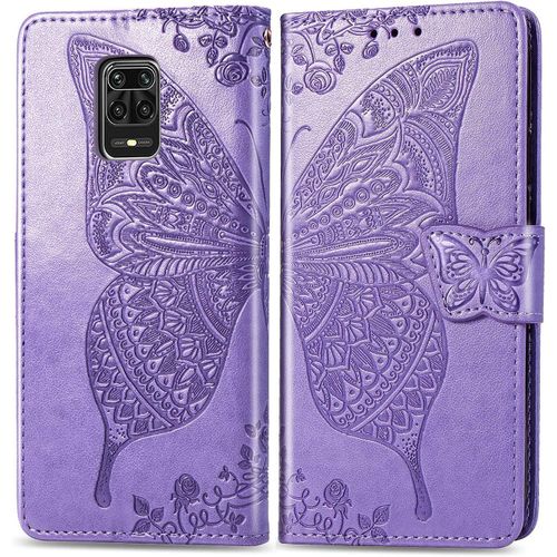 Coque Pour Xiaomi Redmi Note 9s/9 Pro, Antichoc Housse Étui En Cuir Pu Flip Case Portefeuille À Rabat Avec Motif Papillon Porte Carte Fermeture Magnétique Pour Redmi Note 9s, Pourpre