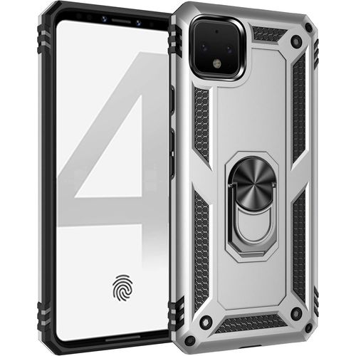 Coque Compatible Avec Google Pixel 4 Aimant Anneau Support Double Couche Renforcée Défense+Protection Écran Argent