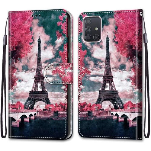Coque Pour Samsung Galaxy A71 Kantas Housse Cuir Portefeuille Etui À Rabat Modèle Tour Eiffel Folio Pochette Fonction Support Magnétique De Fermeture Portables Pour Samsung Galaxy A71