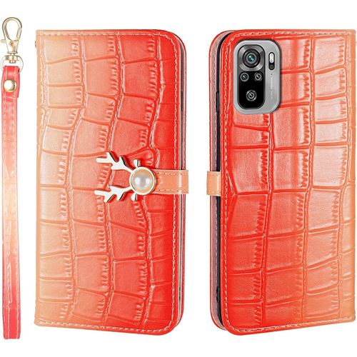 Coque Pour Xiaomi Redmi Note 10 4g Note 10s Coque Avec Fente Carte Housse Pochette Xiaomi Redmi Note 10 4g Note 10s Flip Case Folio Cover Pour Xiaomi Redmi Note 10 4g Note 10s Orange