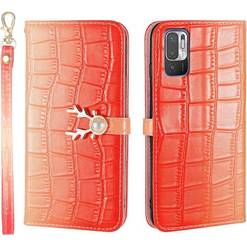 Coque Pour Xiaomi Redmi Note 10 5g Poco M3 Pro 5g Coque Avec Fente Carte Housse Pochette Xiaomi Redmi Note 10 5g Poco M3 Pro 5g Flip Case Folio Cover Fermeture Magnétique Orange