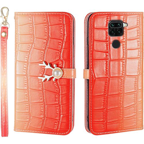 Coque Pour Xiaomi Redmi Note 9 Coque Avec Fente Carte Housse Pochette Xiaomi Redmi Note 9 Flip Case Folio Cover Pour Xiaomi Redmi Note 9 Orange