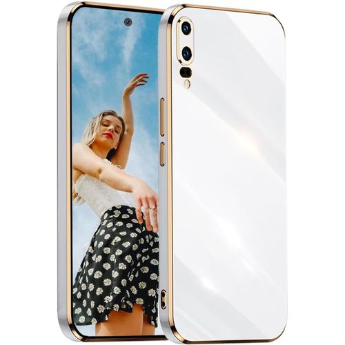 Antichoc Coque Pour Huawei P20,Housse De Brillant Placage Tpu,Etui De Souple Silicone,Ultra Mince Mode Minimaliste Protection Cover Case,Blanc