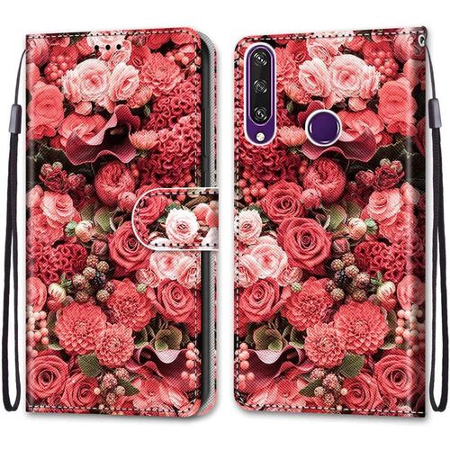 Coque Pour Huawei Y6p 2020 Kantas Housse Cuir Portefeuille Etui À Rabat Modèle Fille Rose Rouge Folio Pochette Fonction Support Magnétique De Fermeture Portables Pour Huawei Y6p 2020