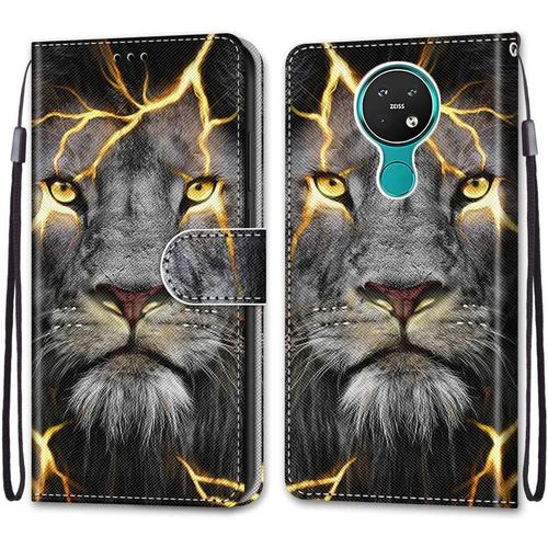 Coque Pour Nokia 7.2 Kantas Housse Cuir Portefeuille Etui À Rabat Modèle Lion Éclair Folio Pochette Fonction Support Magnétique De Fermeture Portables Pour Nokia 7.2