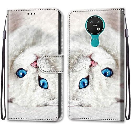 Coque Pour Nokia 7.2 Kantas Housse Cuir Portefeuille Etui À Rabat Modèle Chat Blanc Folio Pochette Fonction Support Magnétique De Fermeture Portables Pour Nokia 7.2
