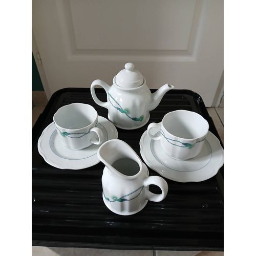 Service À Café 6 Pièces En Porcelaine De Pillivuyt Avec Motif Bleu Vert