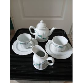 Service À Café 6 Pièces En Porcelaine De Pillivuyt Avec Motif Bleu Vert