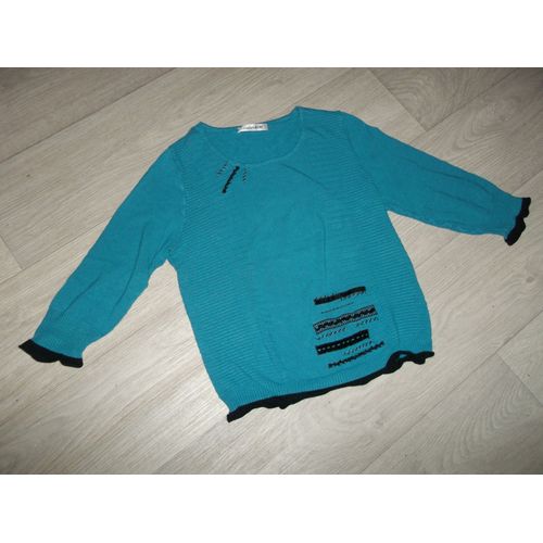 Pull Christine Laure Bleu Turquoise Outremer Et Noir Taille 38 Tbe