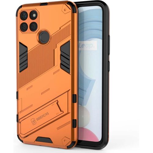 Coque Pour Realme C21y/Realme C25y Avec Holder Support Etui Doublure En Silicone Tpu+Résistante Aux Chocs Pc Protection Antichoc Case Cover Bumper Orange