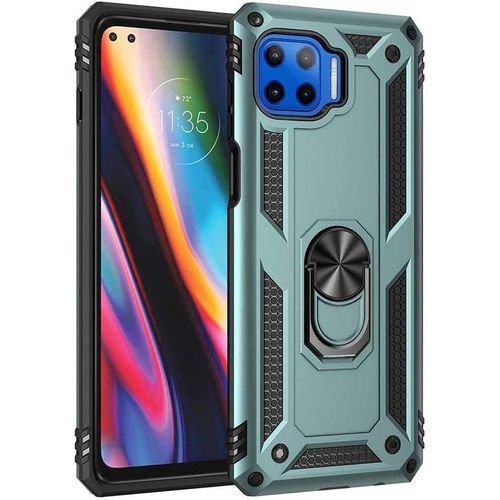 Coque Pour Motorola Moto G 5g Plus Étui Avec Metal Ring Stand Holder Magnetic Car Mount, Silicone Tpu+Hard Pc Hybride Shockproof Armor Housse Bumper Shell Case Cover. Vert