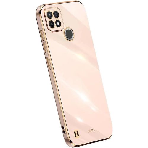 Coque Pour Oppo Realme C21-Y, Housse De Protecte Souple Tpu Silicone, Placage Bord Doré Ultra Thin Étui - Rose
