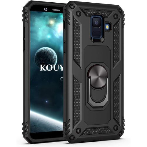 Coque Samsung Galaxy A6 Plus 2018,Double Couche Renforcée Défense Bumper Tpu Silicone Antichoc Armure Housse Etui Avec Anneau Support Pour Samsung Galaxy A6 Plus 2018 Noir