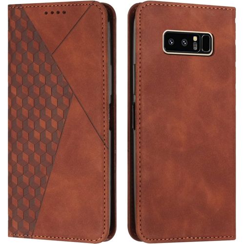 Coque Pour Samsung Galaxy Note 8, Premium Flip Housse Étui Protection Rabat Clapet Portefeuille Phone Cover Magnétique Porte Cartes Antichoc Béquille Cover Marron