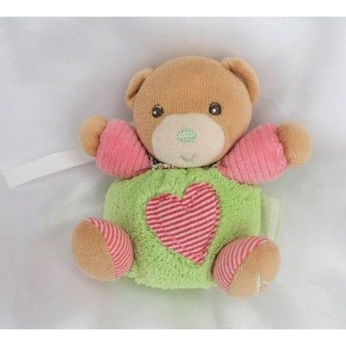 Doudou Peluche Mini Ours Bliss Patapouf Vert Rose Coeur Rayures Kaloo