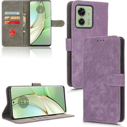 Étui Pour Motorola Edge 40 Avec Béquille De Blocage Rfid, Étui Portefeuille En Polyuréthane Et Coque Intérieure En Tpu Avec Rabat Antichoc Violet