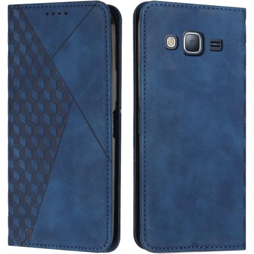 Coque Pour Samsung Galaxy J3 2016 / J310, Premium Flip Housse Étui Protection Rabat Clapet Portefeuille Phone Cover Magnétique Porte Cartes Antichoc Béquille Cover Bleu