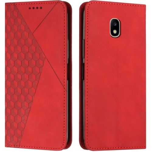 Coque Pour Samsung Galaxy J3 2017 / J330, Premium Flip Housse Étui Protection Rabat Clapet Portefeuille Phone Cover Magnétique Porte Cartes Antichoc Béquille Cover Rouge
