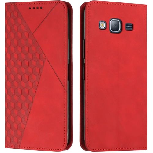 Coque Pour Samsung Galaxy J3 2016 / J310, Premium Flip Housse Étui Protection Rabat Clapet Portefeuille Phone Cover Magnétique Porte Cartes Antichoc Béquille Cover Rouge