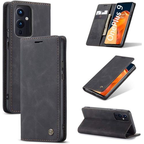 Coque Pour Oneplus 9, Premium Pu Portefeuille Étui Housse En Cuir Carte Fentes Antichoc Étui À Rabat Pochette Pour Oneplus 9 - Noir