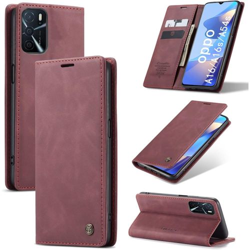Coque Pour Oppo A54s A16 A16s, Emplacements Pour Cartes Support Pliant Housse Magnétique Premium Pu Cuir Flip Folio Cover Pour Oppo A54s Oppo A16 Oppo A16s Vin Rouge