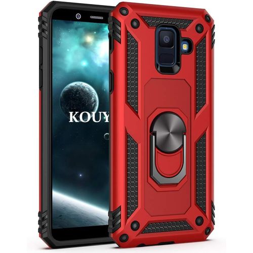 Coque Samsung Galaxy A6 Plus 2018,Double Couche Renforcée Défense Bumper Tpu Silicone Antichoc Armure Housse Etui Avec Anneau Support Pour Samsung Galaxy A6 Plus 2018 Rouge