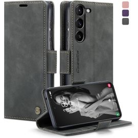 Coque Pour Samsung Galaxy S23 5g Etui Housse Premium En Cuir Rfid Protection Pochette Clapet Portefeuille Rabat Porte Carte Magnétique Flip Étui Pour Samsung S23 6,1'' - Gris
