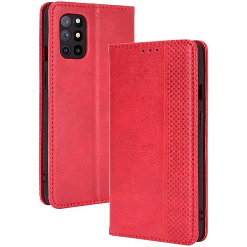 Compatible Pour Coque Oneplus 8t, Antichoc Étui À Rabat En Cuir Pu Portefeuille Housse De Protection Avec Carte Fente Rouge
